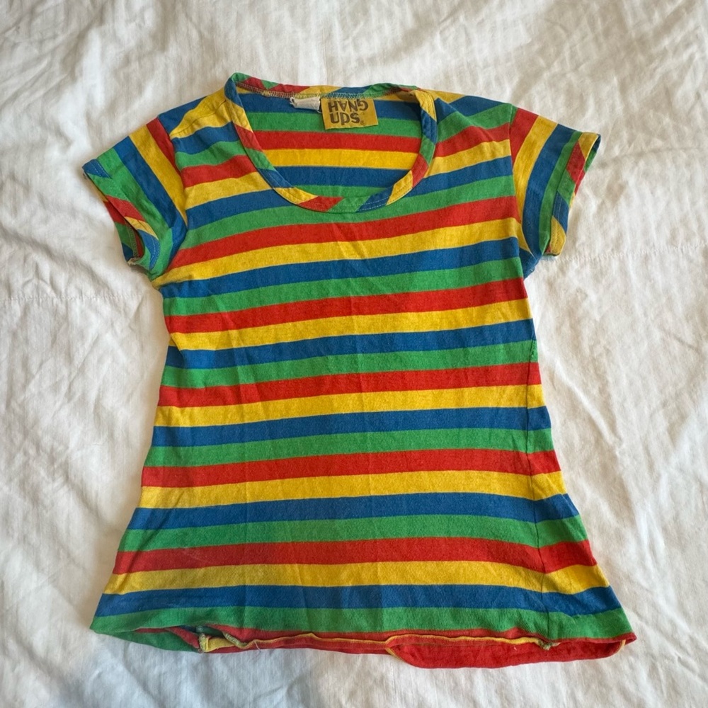 1970s Rainbow Stripe Tee by Hang Ups, Made in USA, ILGWU tag — rare true vintage